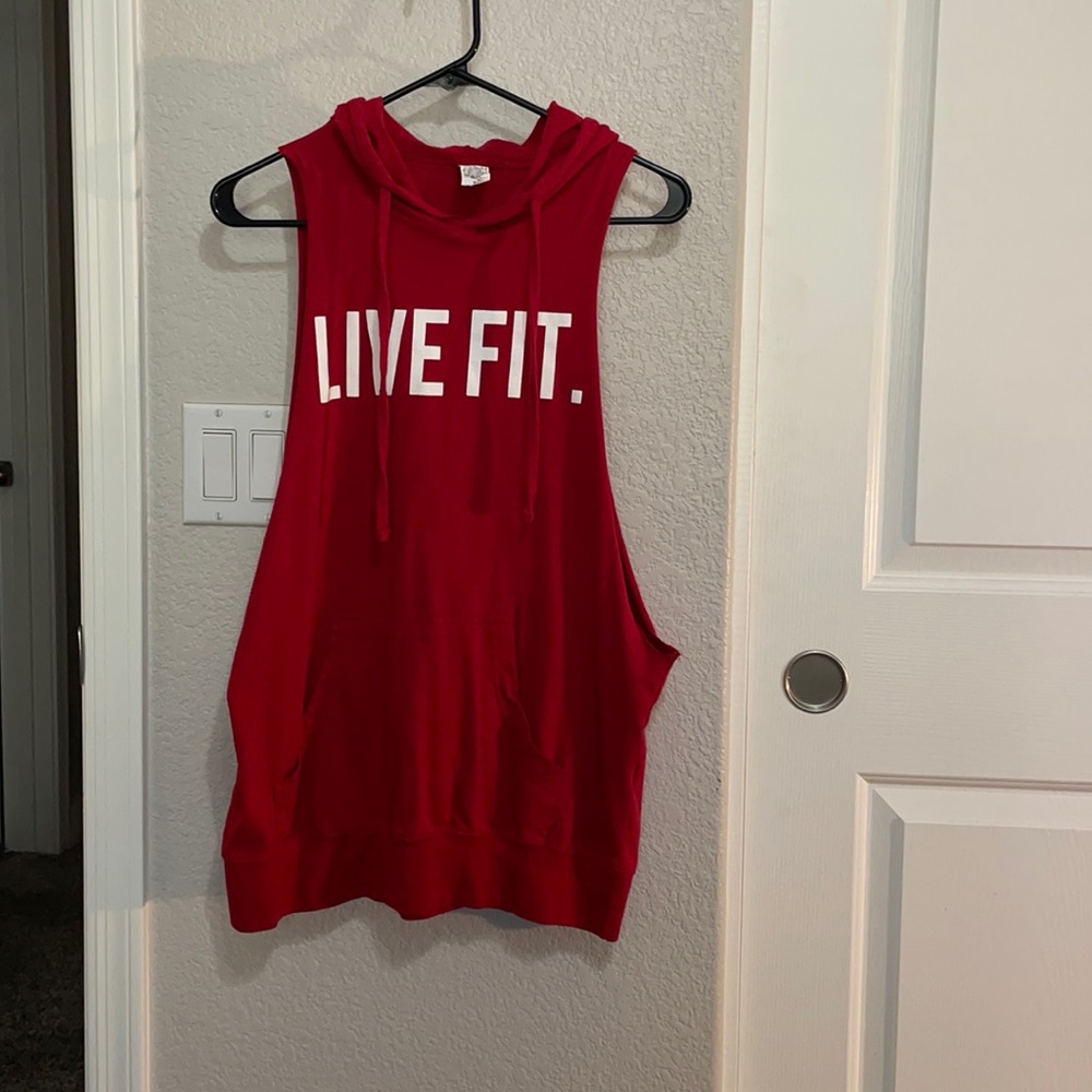 Pullover Sleeveless Hoodie Red: Unisex size Small